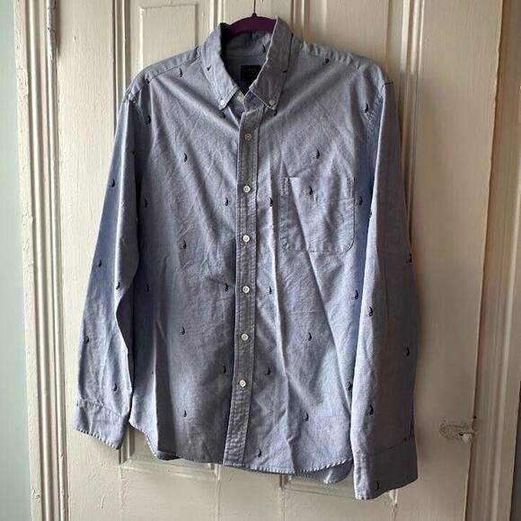 J Crew Flex Shirt Mens Medium Blue Sailboat Print Button Down Nautical Collared - Picture 1 of 8